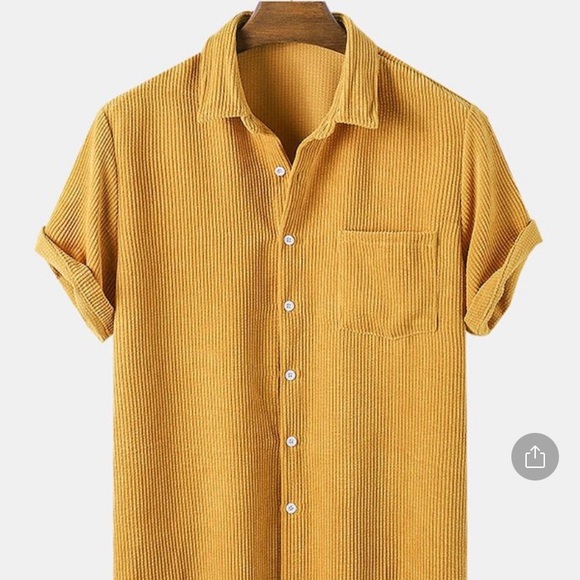 Yellow Corduroy Men's Casual Button-Down Shirt - Picture 1 of 3